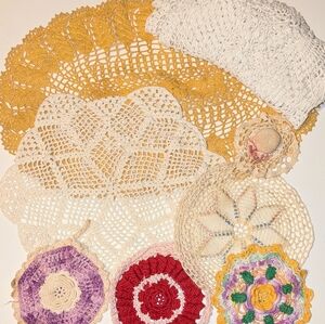 Handcrafted Vintage Crochet Doilies Set plus Tablerunner